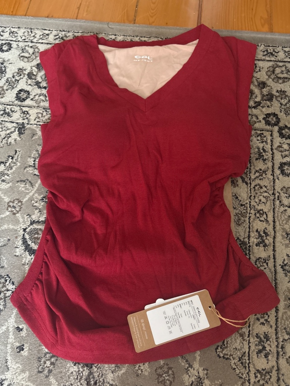 OGL Ribbed Ruched Bra Top Red NWT Stretch - Picture 2 of 2